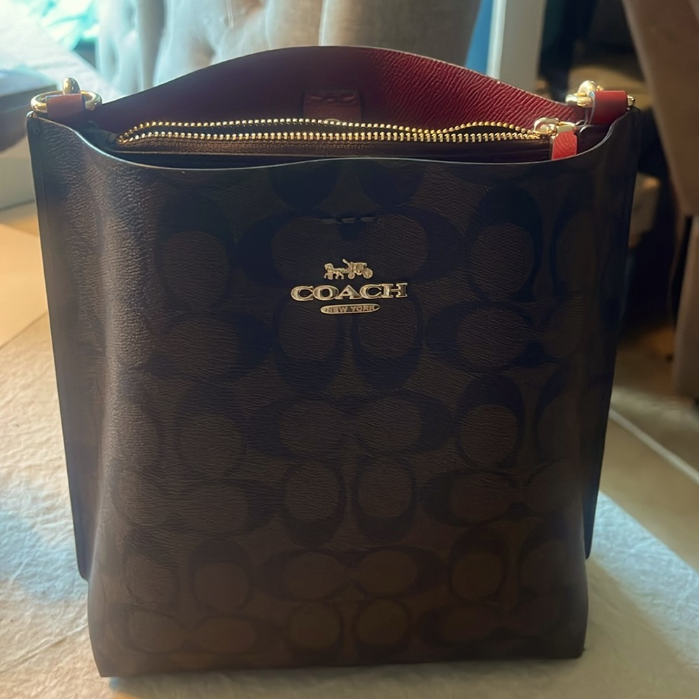 Coach Bucket Purse Maroon interior